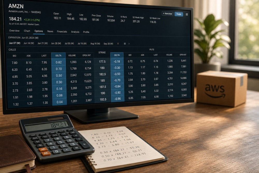 Strategi Optimal Mengatur Ukuran Posisi Long Call AMZN dengan Delta Modal 10000 di 2026